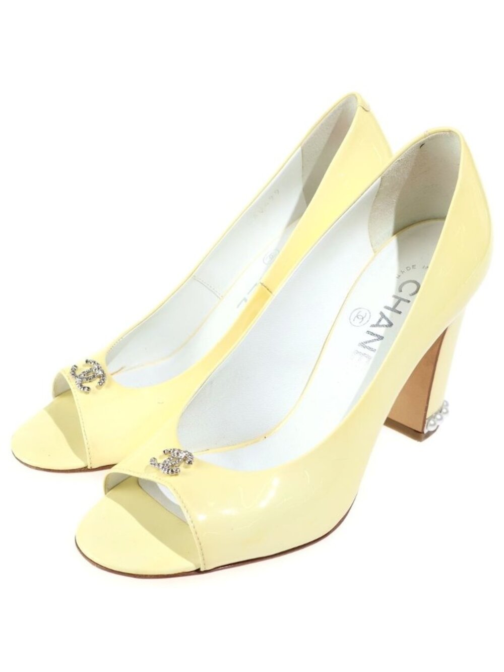 Chanel CC Logo Patent Leather Pumps Yellow Heels